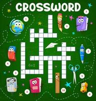 Crossword grid with cartoon school characters quiz vector