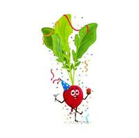 Cartoon radish vegetable character on birthday vector