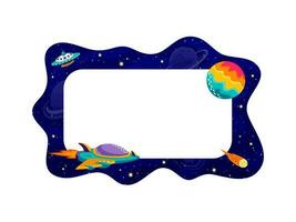 Border frame galaxy space landscape, spaceship vector