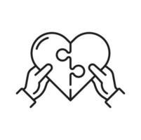 Hands connect pieces of heart, reuniting into one vector