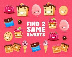 Find two same cartoon sweets ice cream and dessert vector