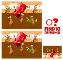 Find ten differences cartoon cockroach characters vector