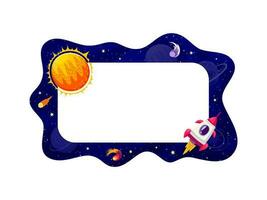 Border frame with galaxy space landscape, rocket vector