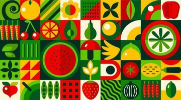 Fruits and vegetables geometric bauhaus pattern vector