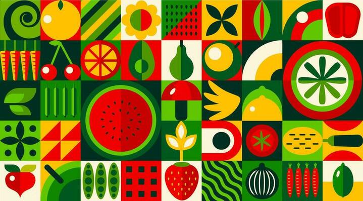 Fruits and vegetables geometric bauhaus pattern