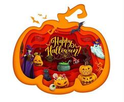 Halloween paper cut pumpkin cartoon characters vector