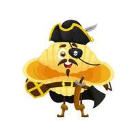 Cartoon Italian pasta pirate character, conchiglie vector