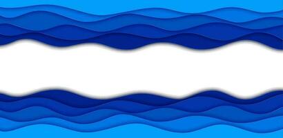 Sea paper cut ocean water waves, horizontal frame vector