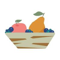 Vector flat illustration. Vase with fruit in the style of the 50s. Mid century style furniture.