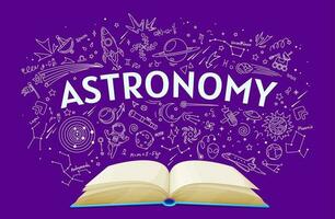 Astronomy textbook on school chalkboard background vector