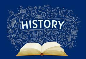 History textbook on school chalkboard background vector