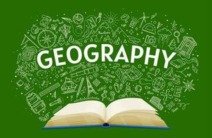 Geography textbook on school chalkboard background vector