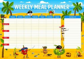 Weekly meal planner with cartoon vegetable pirates vector