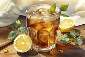 Old Fashioned cocktail in a rocks glass with a Luxardo Cherry watercolor illustration isolated on white background, generate ai photo