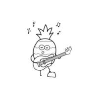 Hand drawn Kids drawing style funny pineapple playing guitar in a cartoon style vector