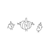 Hand drawn Kids drawing style funny vegetables workout isolates in a cartoon style vector