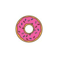 kids drawing Vector illustration donut with pink glaze. donut icon vector flat cartoon isolated