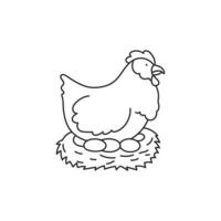 Hand drawn Kids drawing Cartoon Vector illustration chicken with egg icon Isolated on White Background