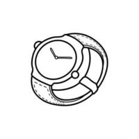 mano dibujado niños dibujo dibujos animados vector ilustración clásico de los hombres muñeca reloj con marrón cuero icono aislado en blanco antecedentes