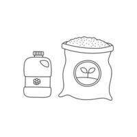 mano dibujado niños dibujo dibujos animados vector ilustración linda embalaje con suelo para en conserva plantas macetas suelo varios fertilizantes en botellas icono aislado en blanco antecedentes