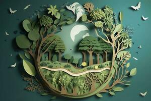 Paper cut , World environment and earth day concep , Happy Earth Day April 22 Save the Earth for environmental protection , Generate Ai photo