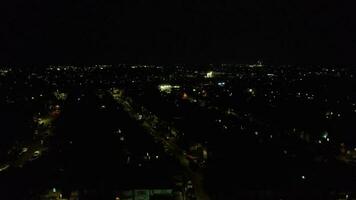 High Angle Footage of Residential District of Luton City of England During Night. Illuminated City Centre Was Captured with Drone's Camera on June 29th, 2023 During Night video