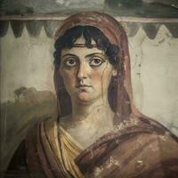 Fresco portrait of woman from Pompei ruins, ancient Rome, Italy, generate ai photo