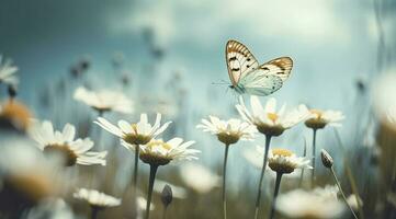 abstract nature spring Background. spring flower and butterfly, generate ai photo