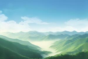 World environment day concept, Green mountains and beautiful blue sky clouds photo
