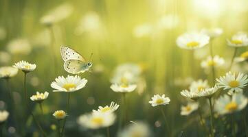 abstract nature spring Background. spring flower and butterfly, generate ai photo