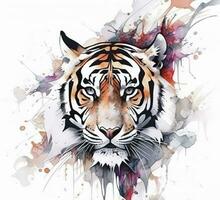 isolated tiger watercolour splashes with ink painting, llustration art, generate ai photo