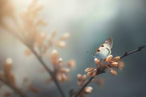 abstract nature spring Background. spring flower and butterfly, generate ai photo