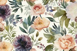 Use watercolor to create a series of abstract floral patterns, using color and shape to capture the essence of flowers without depicting them realistically, generate ai photo