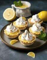 Lemon meringue tarts, one bite desserts idea, generate ai photo