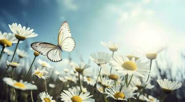 abstract nature spring Background. spring flower and butterfly, generate ai photo