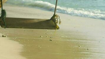 swing su il spiaggia su un' palma albero. turismo e vacanza concetto. rilassamento e la libertà video