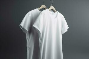 blanco t camisas con Copiar espacio en gris fondo, generar ai foto