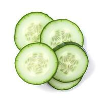 Sliced cucumber isolated on white background with clipping path and full depth of field, Top view. Flat lay, generate ai photo