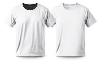 Men white blank T shirt, template, from two sides, isolated on white background, generate ai photo