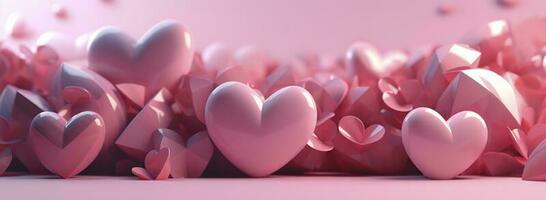 Multicolored Heart background. Valentine Wallpaper with Pink, White and Metallic love hearts. 3D Render, generate ai photo