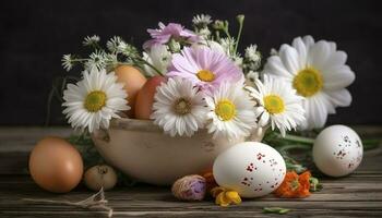 Easter Egg Decoration With Flower Bouquet, generate ai photo