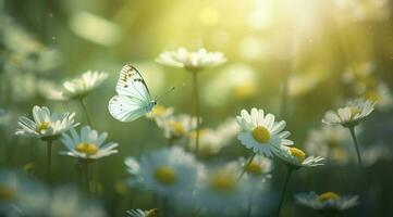 abstract nature spring Background, spring flower and butterfly, generate ai photo