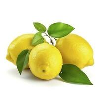 Branch of juicy lemons with leaves isolated on white background, generate ai photo