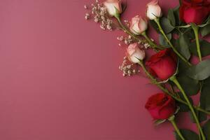 Roses Flower Arrangement, Copy Space, Flat Lay , generate ai photo