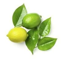 Fresh lemon with green leaves isolated on white background, generate ai photo