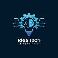 Tech idea bulb logo design with brain vector template