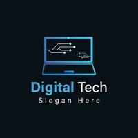 Digital tech gradient logo with laptop vector template design