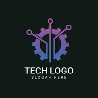 tecnología logo con engranaje icono diseño vector modelo