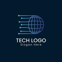 Tech logo with global icon design concept template vector