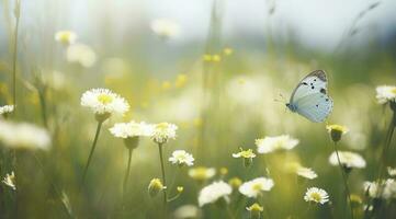 abstract nature spring Background. spring flower and butterfly, generate ai photo